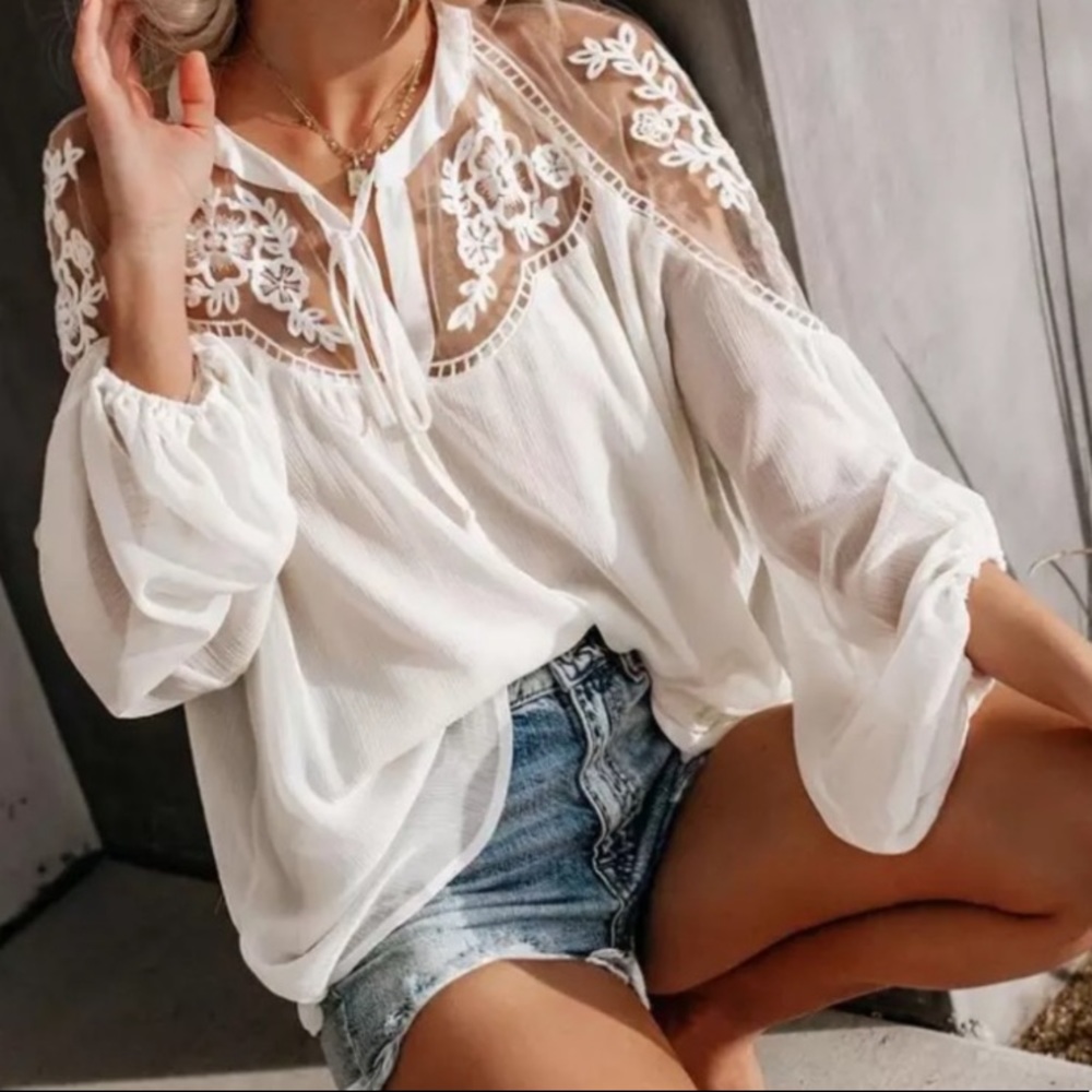 Whispering Winds embroidery mesh bohemian top - Picture 2 of 3
